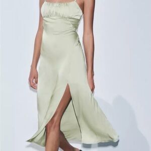 Zara Light Green Satin Dress